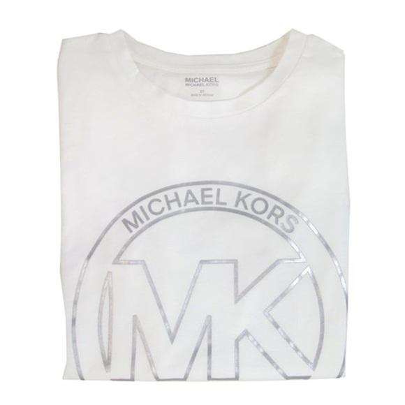 Michale Kors Women’s Silver Logo Cotton White Short Sleeve T-Shirt/Tee | NEW/NWT - Picture 7 of 10